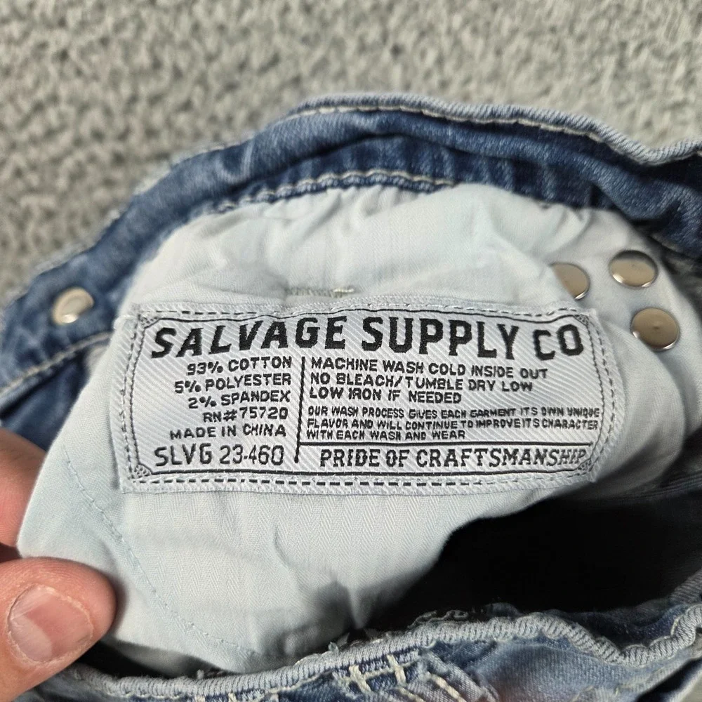 Salvage Jeans Mens 30x30 Blue Havoc Straight Slim Fit Distressed Low Rise Buckle